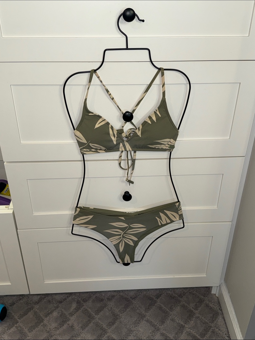 Roxy Olive Green & Beige Leaf Print Bikini